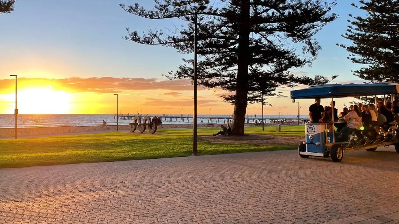 Beautiful sunset at Glenelg Beach, a popular spot for evening strolls and summer nights in Adelaide.