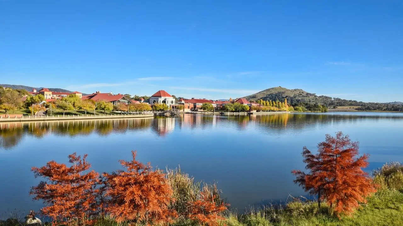 Tranquil river crossing along the Tuggeranong Parkway Trail