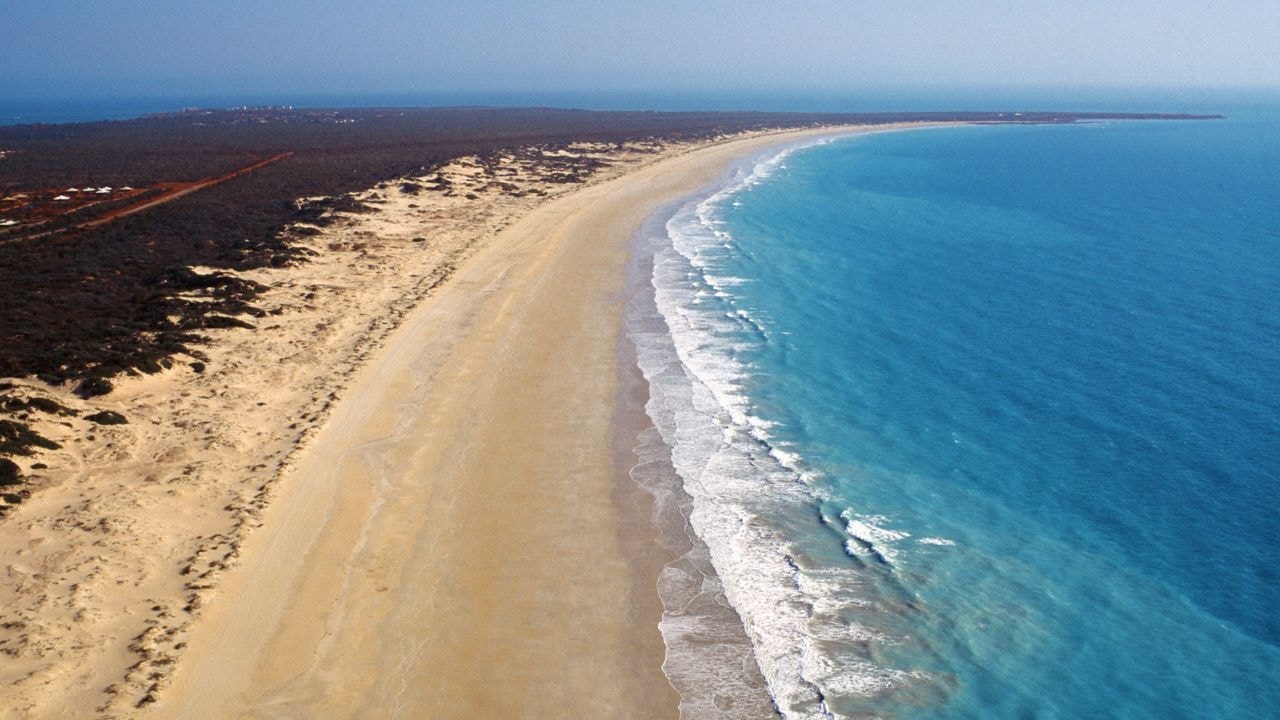  An aerial view of the pristine sands and waters of Cable Beach